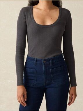 NWT Faherty Pacific Pointell Scoop Neck Long Sleeve Tee T-Shirt Washed Black S